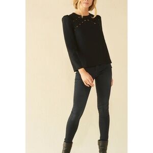 BA&SH Black Corus Top Blouse Cutout Details Solid Cut-Outs Bash Size 0 US Size 4